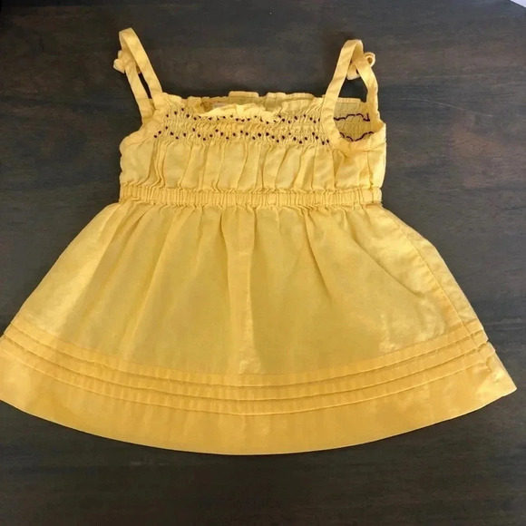 Janie And Jack Yellow Brown Dots Smocked Tie Tank Top Girls Size 12-18 Months - Picture 6 of 6